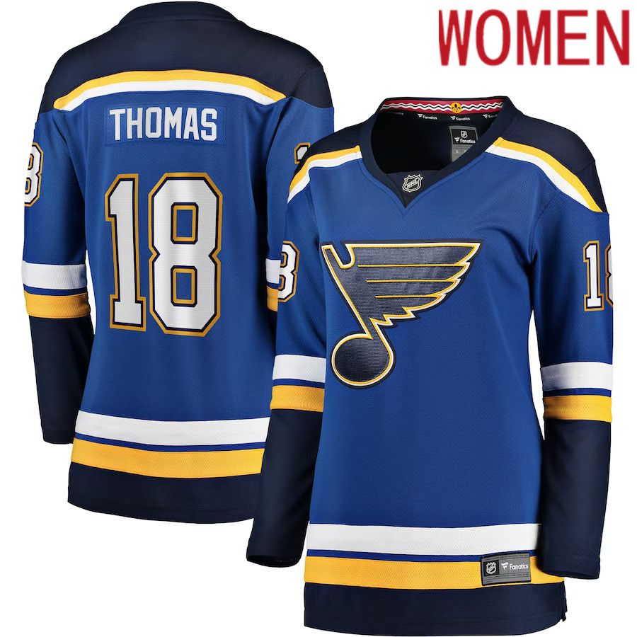 Women St. Louis Blues #18 Robert Thomas Fanatics Branded Blue Home Breakaway Player NHL Jersey